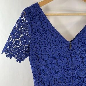 Autograph 'Zanzibar' Indigo Blue Full Lace Short Sleeve Dress